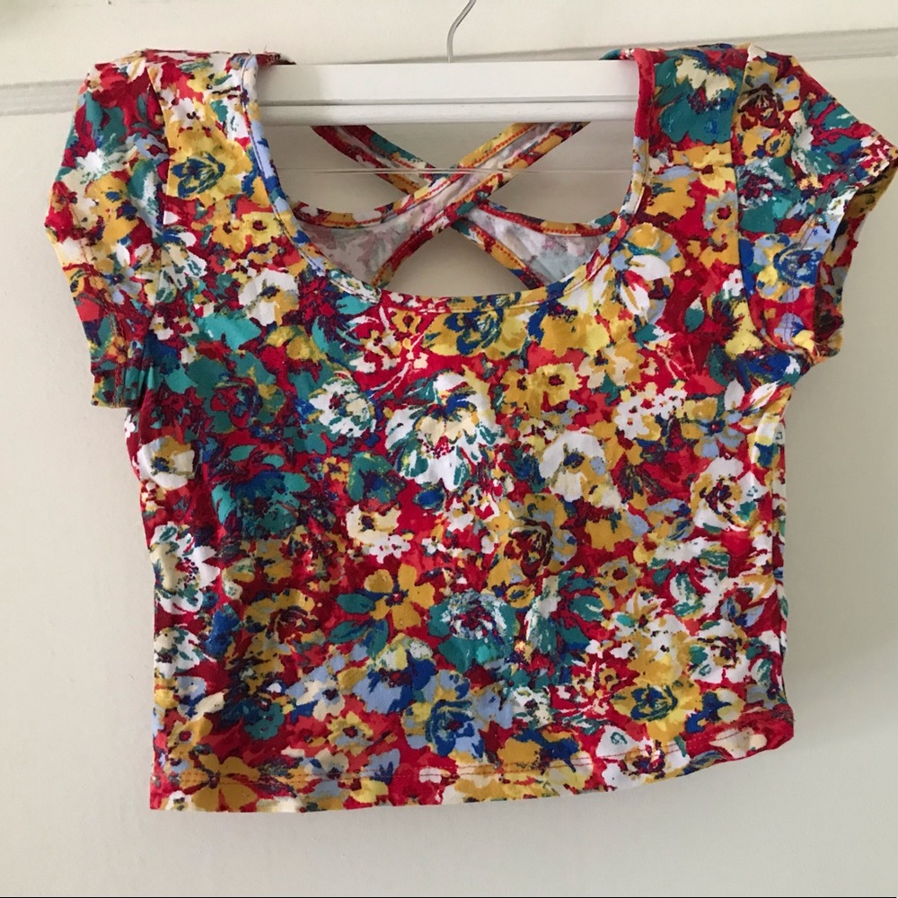 Cropped floral watercolor top